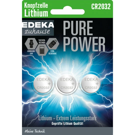EDEKA Zuhause Pure Power Lithium Knopfzelle CR2032 3ST 1 EDEKA Zuhause Pure Power Lithium Knopfzelle CR2032 3ST