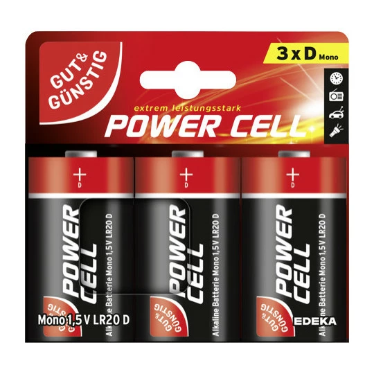 Gut & Günstig Power Cell Alkaline Mono D 1,5V LR20 Batterien 3ST 1 Gut & Günstig Power Cell Alkaline Mono D 1,5V LR20 Batterien 3ST